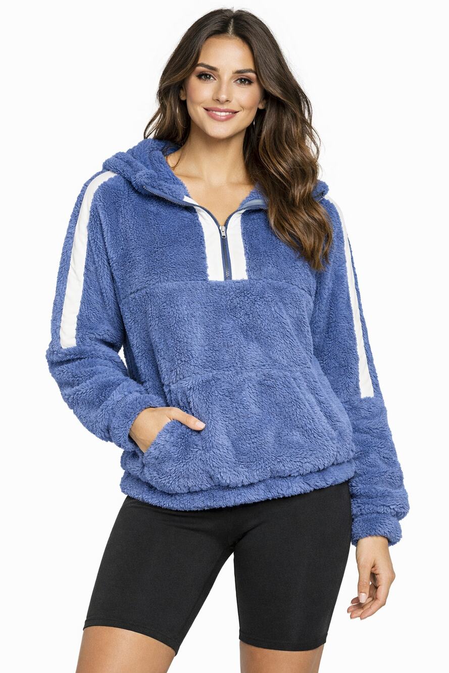 NEW bp Teddy Fleece Hoodie Half Zip Soft Hoodie Pullover Blue Forever Size Large